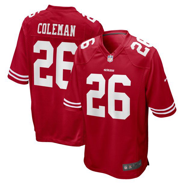 Men San Francisco 49ers 26 Tevin Coleman Nike Scarlet Game Player NFL Jersey